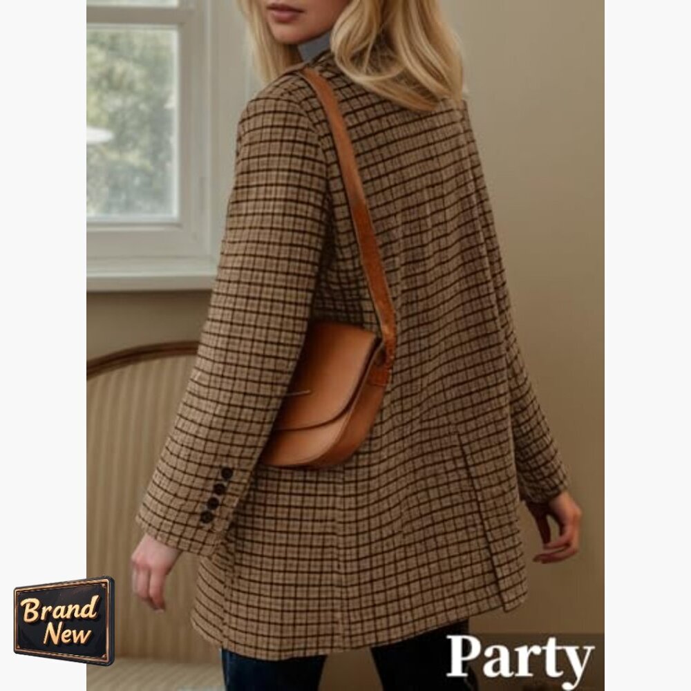 Wool Blend Blazer Notched Lapel Pockets Business Casual Jacket - Picture 5 of 7